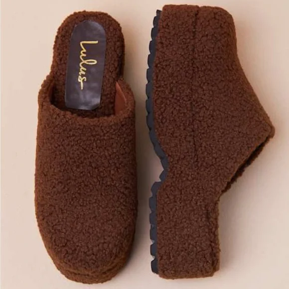 Brown Fur Platform Clogs - Picture 2 of 3